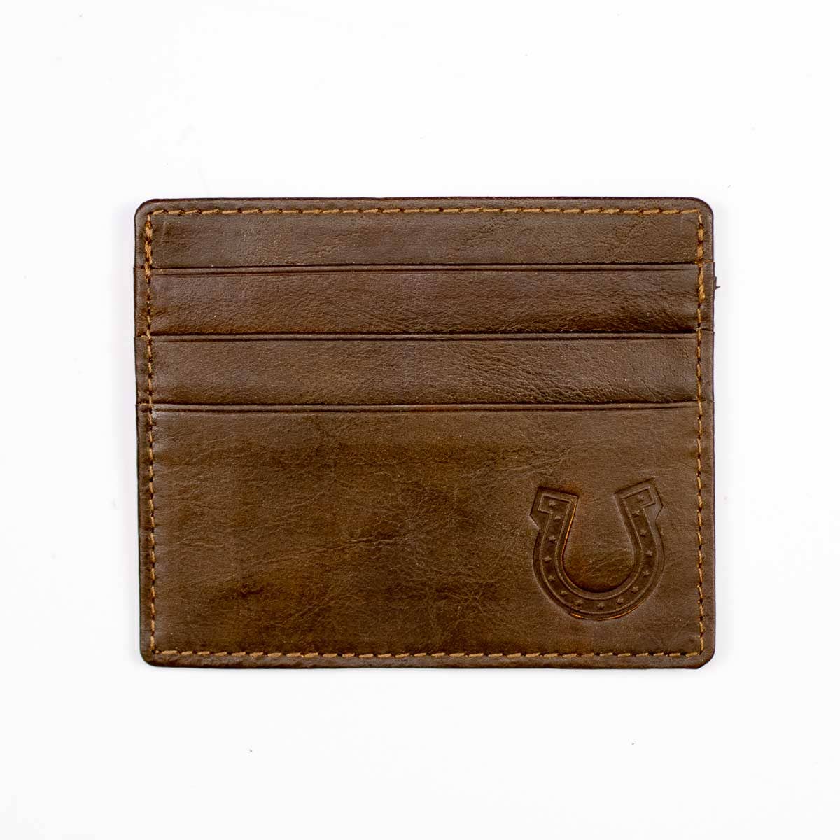 Horseshoe Leather Embossed Slim Wallet Dark Brown 3.5x4